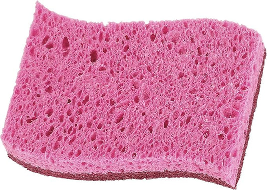 Non-Scratch Cellulose Sponge Kitchen Scrub Sponge with Scouring Pad Set, Good for Non-Stick Cookware Frying Pan, Pot, Counter Top, Sink Scrubbing, Kitchen Scrubbers, Pack of 1, Red/Pink