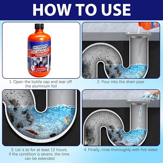 Pipeline Dredging Agent, Pipe Dredge Drain Cleaner, Sink Drains Hair Clog Remover Cleaner, Toilet Unclogger Heavy Duty,Bathroom Shower Unclog Clogged Drain, Compatible with All Pipe Materials(500ml)
