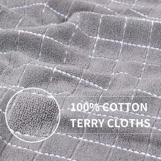 Homaxy 100% Cotton Terry Kitchen Towels(Mixed Color, 13 x 28 Inches), Checkered Designed, Soft and Super Absorbent Dish Towels, 4 Pack