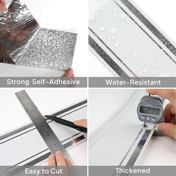 Thick Peel and Stick Baseboard Trim, 3.93" x 196.8" Wallpaper Borders, PVC+XPE Self-Adhesive Mirror Border for Interior Decor, Bathroom, Kitchen & Living Room, 1 Roll