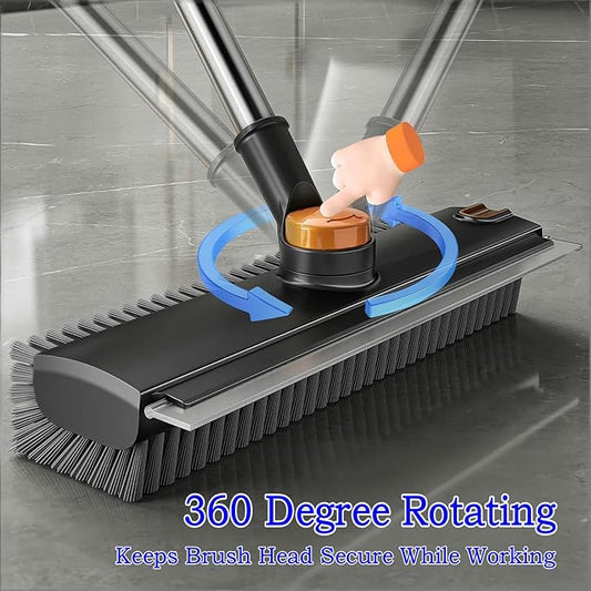 4 in 1 Floor Scrub Brush with Squeegee Long Handle Grout Brush 52'' 2026 Upgraded Multi-Functional Stiff Bristle Cleaning Scrub Brush Rotating Tile Brush for Cleaning Bathroom Patio, Pool, Garage