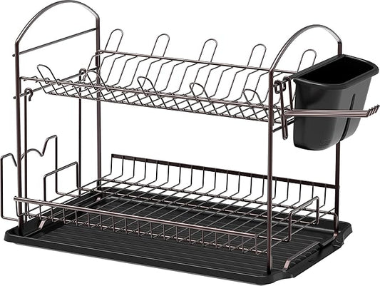 Simple Houseware 2-Tier Dish Rack with Drainboard, Bronze