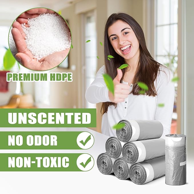 231 Count-Small Trash Bags, 4 Gallon Trash Bag Drawstring, Gray White Bathroom Garbage Bags,Tear-Free Garbage Bags ,Plastic Wastebasket Liners for Toilet Home Office and Bedroom