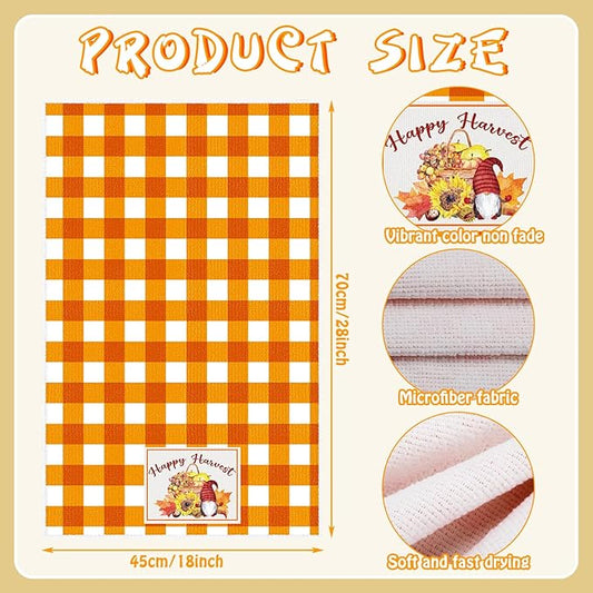 Zubebe 6 Pcs Thanksgiving Dish Towels 18 x 28 Inch Fall Kitchen Towels Hand Cotton Buffalo Plaid Pumpkin Autumn Decoration Truck Maple Leaf Sunflower Dishcloth for Farmhouse Home Cooking Baking