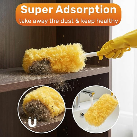 60 Pack Heavy Duty Duster Refills with Extendable 3FT Handle, Multi Surface 360 Disposable Dusters Kit for Cleaning Furniture, Blinds, Ceiling Fan & Electronics