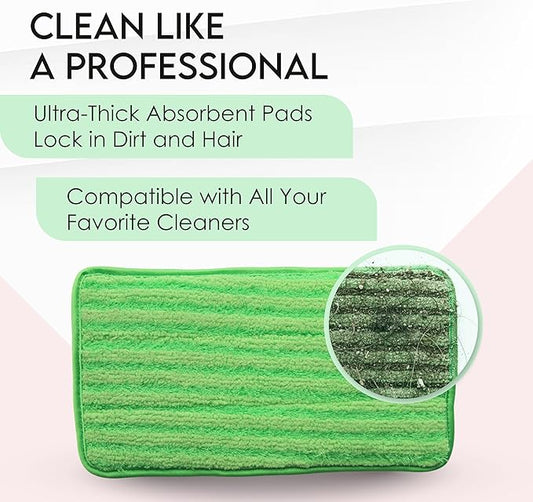 Turbo Mops Reusable Floor Mop Pads - Pack of 2, Machine Washable, 12-inch Microfiber Mop Refills - Compatible with Swiffer Wet Jet - Household Cleaning Tools