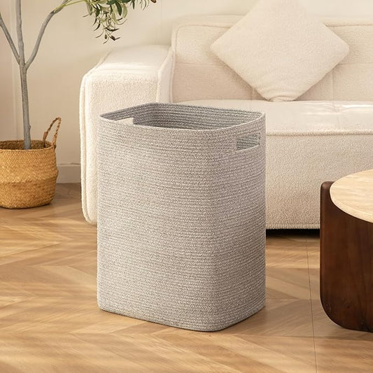 OIAHOMY Laundry Hamper, Laundry Basket,Rectangle Cotton Storage Basket with Handles, Large Blanket Basket for Living room, Woven Decorative Storage for Toys,Clothes,Pillows-16x13x22in-Grey variegated