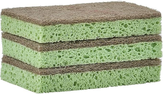 Superio Non-Scratch Cellulose Sponge Scrub (12-Pack) Heavy Duty Kitchen Sponges Scrubbers with Scouring Pad (Green)