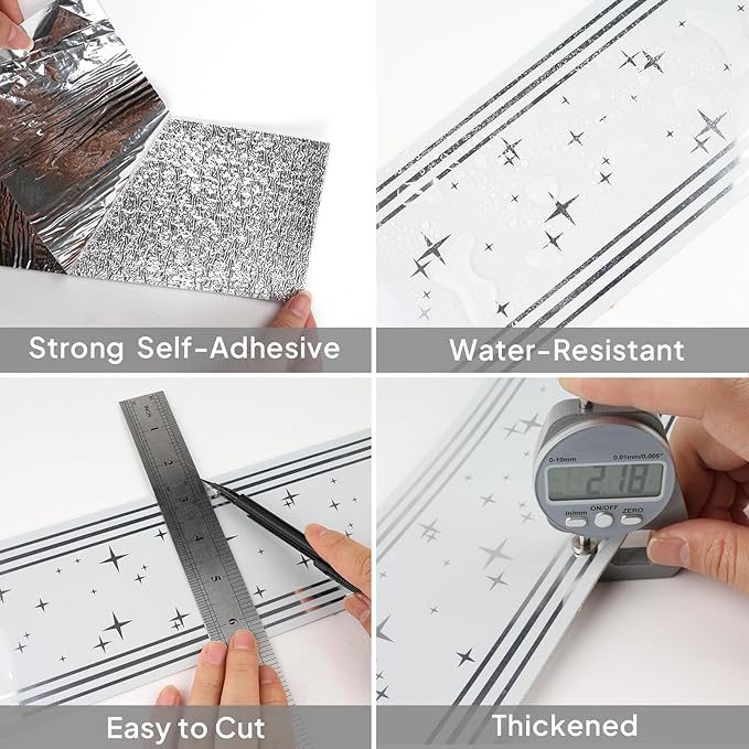 Thick Peel and Stick Wallpaper Borders, 3.93" x 196.8" PVC+XPE Mirror Border, Self-Adhesive Baseboard Trim for Interior Wall, Bathroom & Kitchen Upgrades, 1 Pc