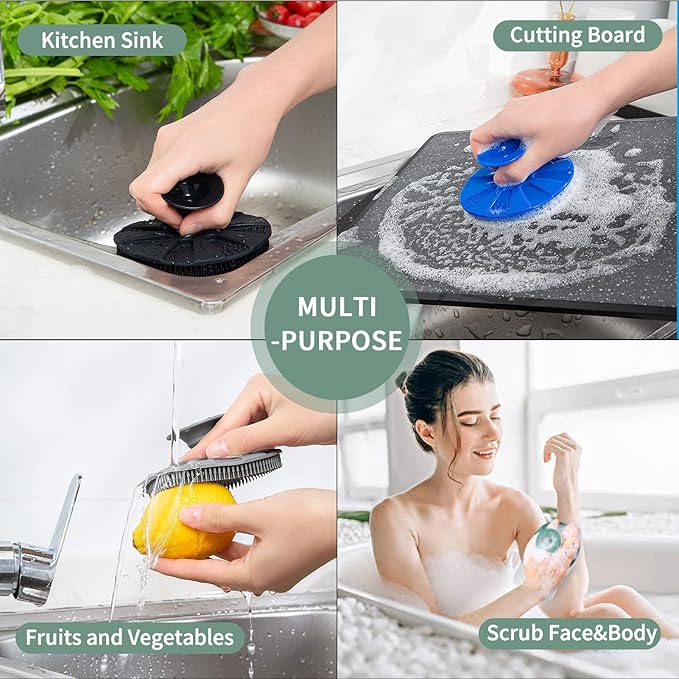 Silicone Sponge, BEAUTAIL Non-Scratch Scrub Sponges for Washing Dishes, Kitchen Fruit Vegetable Cleaning Brush, Long Lasting and Reusable Dishwashing Scrubber, Suction Up for Hang, 1 Pack, Olive Green