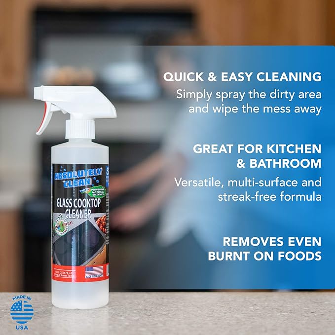 Absolutely Clean Amazing Ceramic & Glasstop oven cleaner heavy duty- Fume Free & Scratch Free - Streakfree - Powerful, Natural Enzymes - USA Made