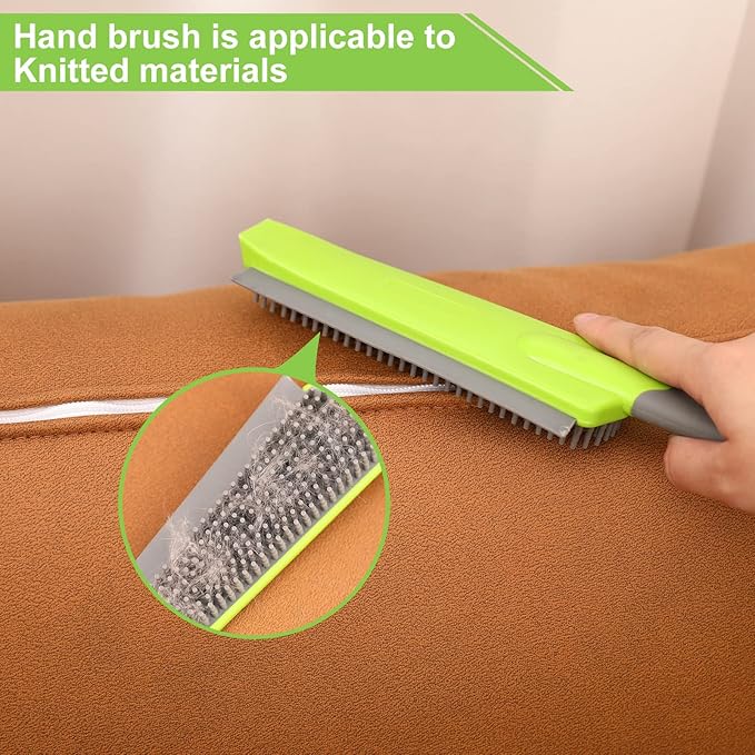 Rubber Broom with Squeegee for Carpet Pet Hair Remover,57 inch Long Handled Fur Remover Rake,Portable Detailing Lint Brush,Pet Removal Fluff Carpet, Hardwood Floor, Tile