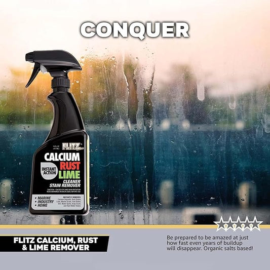 Flitz Calcium, Rust, & Lime Remover - 16oz Bottle of USA-Made Limescale Remover for Toilets, Showers, and More - Powerful Spray that Instantly Eliminates Tarnish, Grease, and Other Grime (6 Pack)