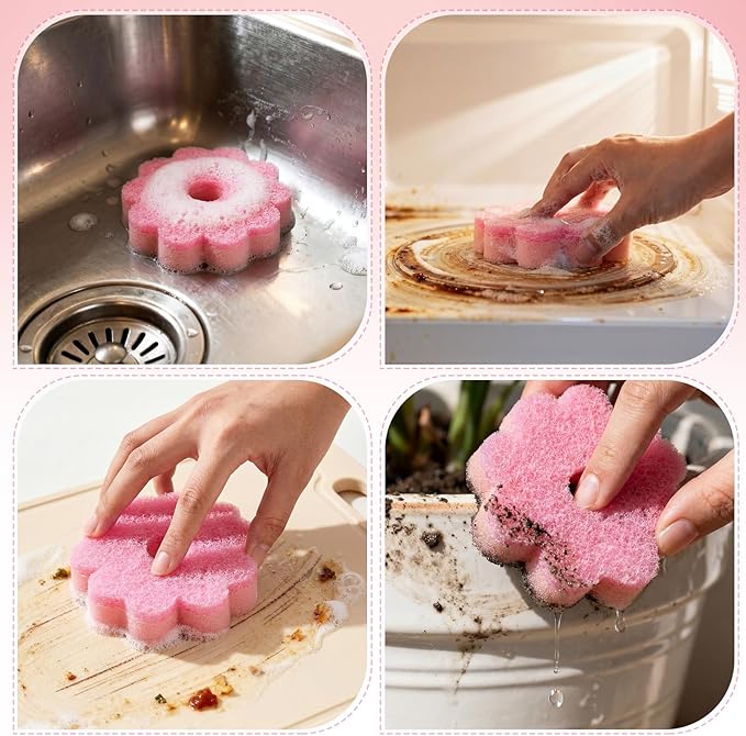 12 Pack Spring Flower Kitchen Sponges Bulk 3.15 x 4.7 Inch Scrub Sponge Dual Sided Scrubber Sponge Holiday Cleaning Sponges Dish for Dishwashing Kitchen Accessories Home Gift Decor
