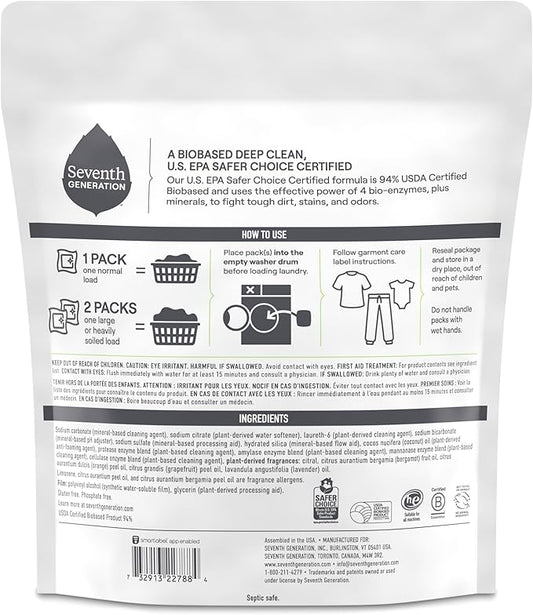 Seventh Generation, Laundry Detergent Packs Ultra Power Plus 42 Count, 29.6 Ounce
