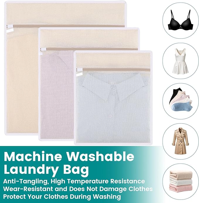 Dntorx 6Pcs Durable Cotton Mesh Laundry Bags for Delicates, 12×16in+16*20in+20*24in Breathable Laundry Mesh Wash Bags with Sturdy Zipper for Delicates, Clothes, Pants, Underwear, Bra, Socks (M+L+XL)