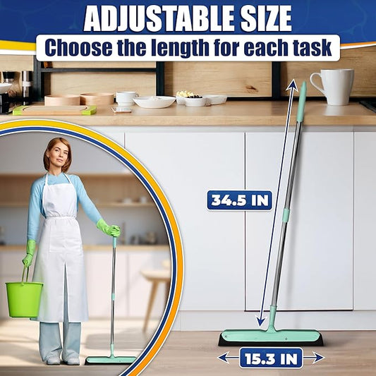 Floor Squeegee - 34.5" Telescoping Squeegee for Window Cleaning with Durable Stainless Steel Blade for Clear Surface Wiping - Suitable for Bathroom Mirrors, Car Windows and Home Surfaces