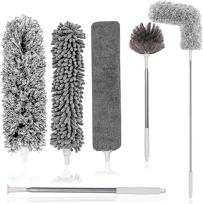 Microfiber Duster Kit for High Ceiling (8pcs), Extendable Dusters for Cleaning with 100" Extension Pole, Long Feather Duster for Fan/Car, House Cleaning Tool Kit by Phueut