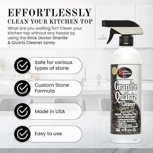 Rock Doctor Granite and Quartz Cleaner 64oz. Cleans Tile, Marble, Kitchen Countertop, and Natural Stone Surfaces, Streak-Free Shine Pack of 1