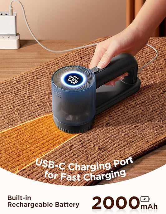 Rechargeable Fabric Shaver & Pill Remover, 3-Speed Electric Lint Remover with LED Display & 6 Blades, for Couch, Sofabed, Clothes, Sweaters, Blankets, Furniture - Black