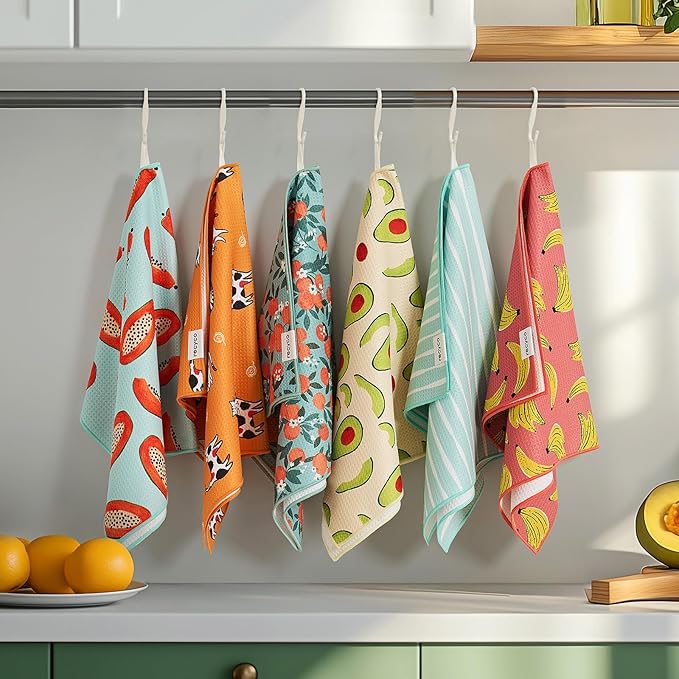 RECYCO Waffle Kitchen Towel Set of 2 - Quick Dry Microfiber Sustainable Dish Towels - Ultra Absorbent Reusable Cleaning Tea Towels - Lightweight Hand Towels,16”x 28”, Papaya Joy