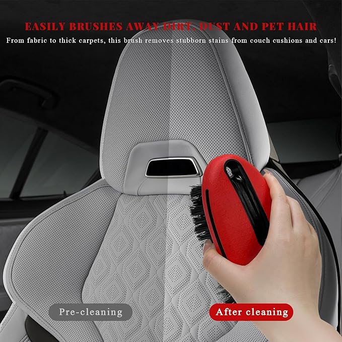 Carpet and Upholstery Cleaning Brush, Stiff Bristle Detailing Scrubber for Car Interior & Home, Portable Ergonomic Scrub Brushes for Floor Mat Carpet Leather Seat Couch (Red)