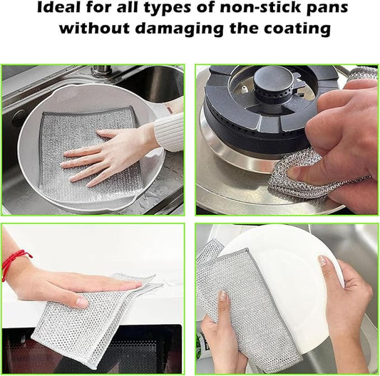 12 PCS Non-Scratch Wire Dishcloths - Metal Dish Cloth with Double Layer Multipurpose Steel Wrie Diswashing Rag for Washing Dishes & Stainless Steel, Cleaning Towels Wipes for Kitchen