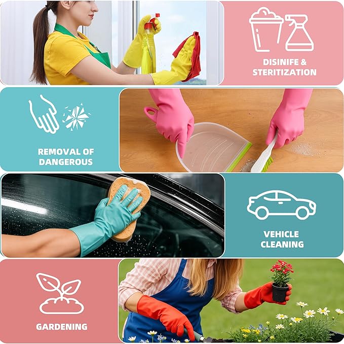 Rubber Cleaning Gloves for Dishwashing-5 Pairs Colorful Reusable Household Cleaning Glove for Washing Dishes and Kitchen Cleaning Non-Slip Grip Dish Gloves for Women Men (Medium)