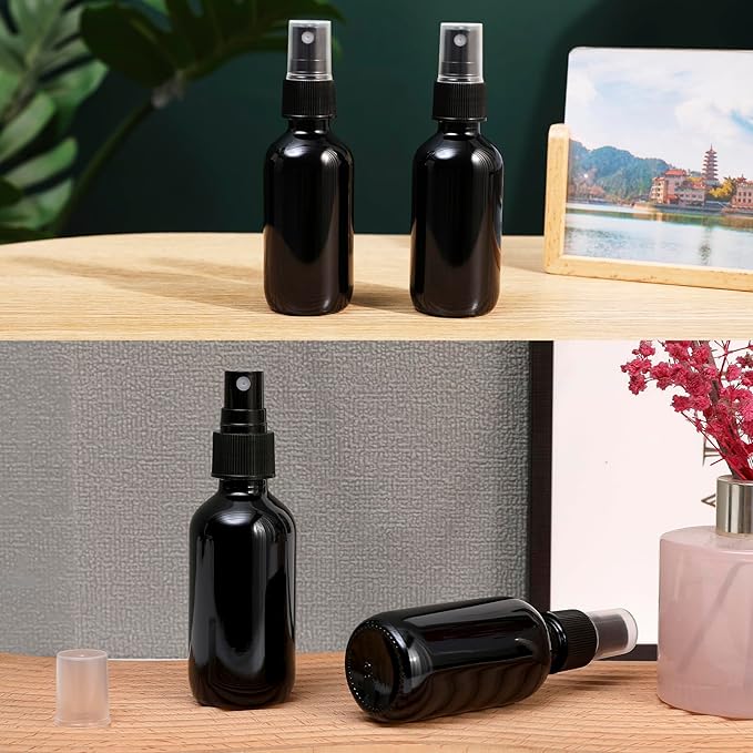 NOOEEISS Black Glass Small Spray Bottle 2 oz 48 Packs,Fine Mist Sprayer Small Clear Bottles,Refillable Containers mini spray bottles for Cleaning Solutions and Skin Care (Black 48pcs)