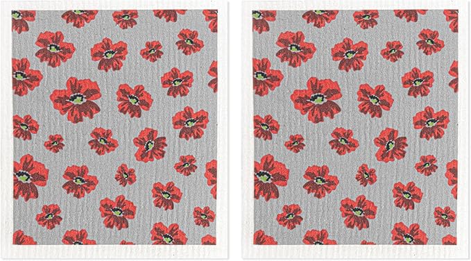 MÜkitchen Premium Eco Sponge Dish Cloth | Highly-Absorbent Kitchen Cloth for Cleaning and Drying Dishes | Machine Washable and Reusable | Set of 2 | New Poppy