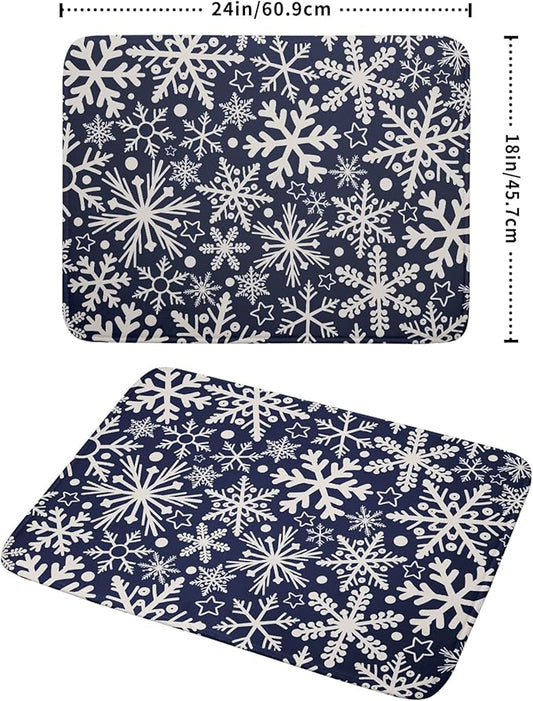 Dark Blue Winter Dish Drying Mat for Kitchen Counter 18x24 Cream Snowflake Holiday Theme Seasonal Absorbent Reversible Microfiber Drying Mats Kitchen Countertop Protector Dishes Drainer Pad