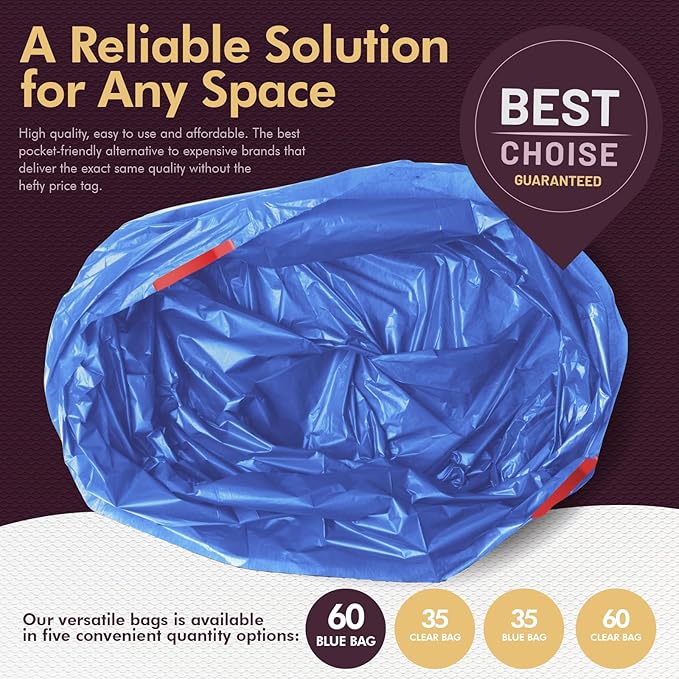 PAMI Recycling Tall Kitchen Drawstring Trash Bags- Extra-Strong Plastic Garbage Bags- Thick Trash Can Liners For Kitchen & Outdoor Bins- 2ft x2ft Unscented Trash Bags (13 Gallon – 60 Count – Blue)