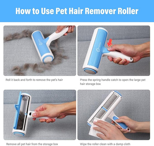 Pet Hair Remover Reusable Cat and Dog Hair Remover Multi-Surface Lint Roller Portable Fur Removal Tool for Furniture,Couch,Carpet,Bedding,Clothes and Car Seats, Non-Slip Handle Self-Cleaning Roller