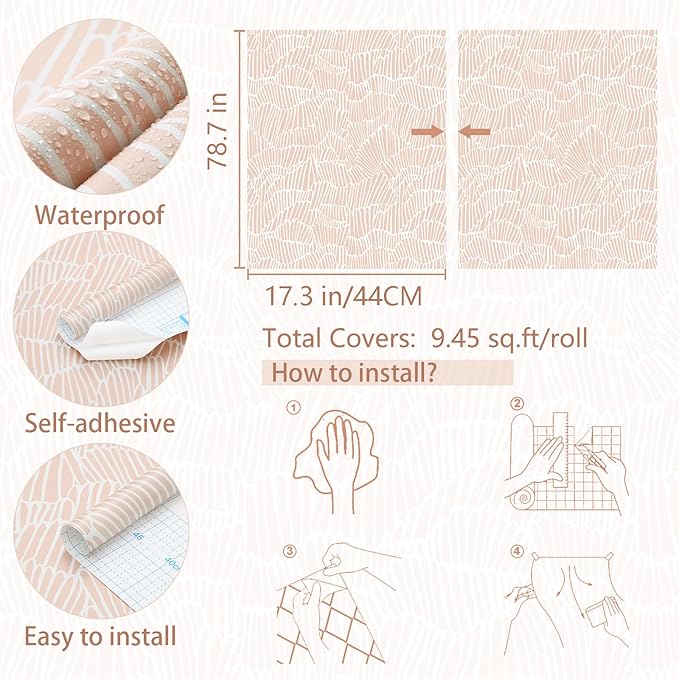Guvana Pink Wallpaper Peel and Stick Modern Light Pink and White Contact Paper Boho Striped Wall Paper Self Adhesive Waterproof Wallpaper for Bedroom Bathroom Accent Wall Decor Vinyl Roll 17.3"×78.7"