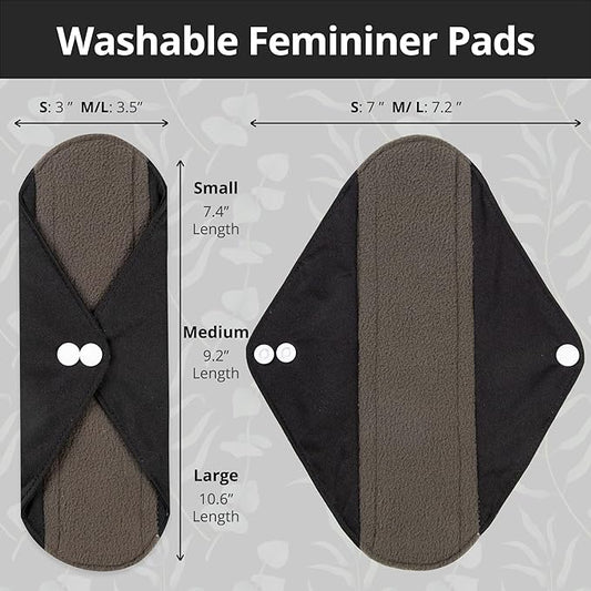 7pcs Set 1 pc Mini Wet Bag +6pcs Absorbent Reusable Sanitary Pads/Washable Cloth Menstrual Pads(Black,M)