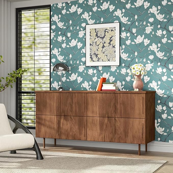 Laatse Blue and White Wallpaper Peel and Stick Vintage Floral Contact Paper for Bedroom Waterproof Self Adhesive Boho Leaf Wall Paper for Cabinets Locker Walls Bookcase Decor 17.5" X 118"