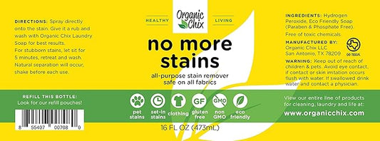 No More Stains, Natural Stain Remover, Non-toxic 32 ounce Refill Pouch and empty spray bottle