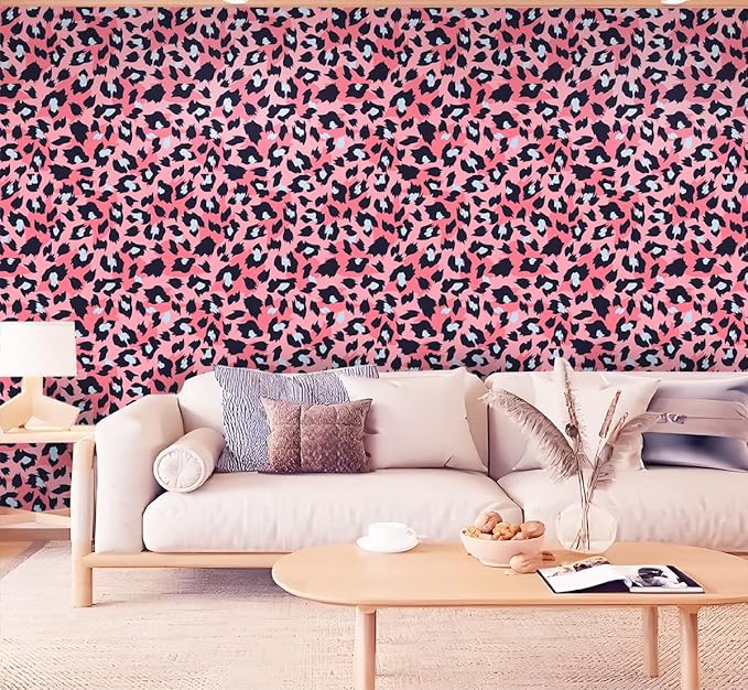 Ismoon Unique Pink Peel and Stick Wallpaper 16.1"X236" Leopard Wallpaper Colorful Modern Pink Contact Paper Thickened Removable Self-Adhesive Wall Paper for Home Decoration Vinyl