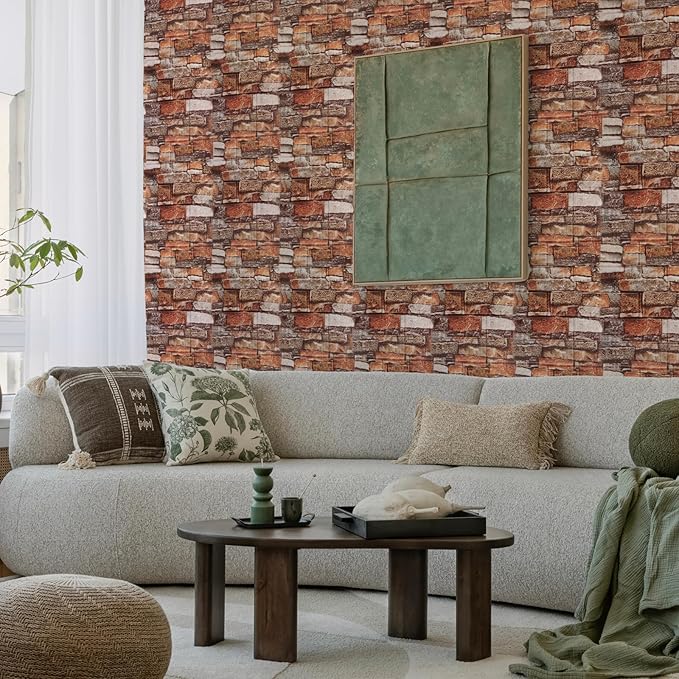 30 Pack 3D Wall Panels Peel and Stick, Waterproof Foam Stone 3D Wallpaper, Self Adhesive Foam Wallpaper for Bedroom Bathroom Kitchen (13.7 * 15.1in)