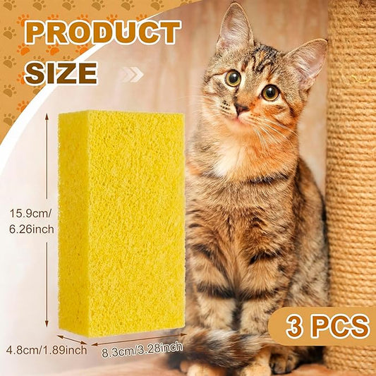 3 Pack Pet Hair Remover Sponge Cat and Dog Hair Sponge Rubber Pet Fur Lifter Removal Tool, Remove from Furniture, Carpet, Bedding, Clothing, 6.26 x 3.28 x 1.89 Inch (Yellow)