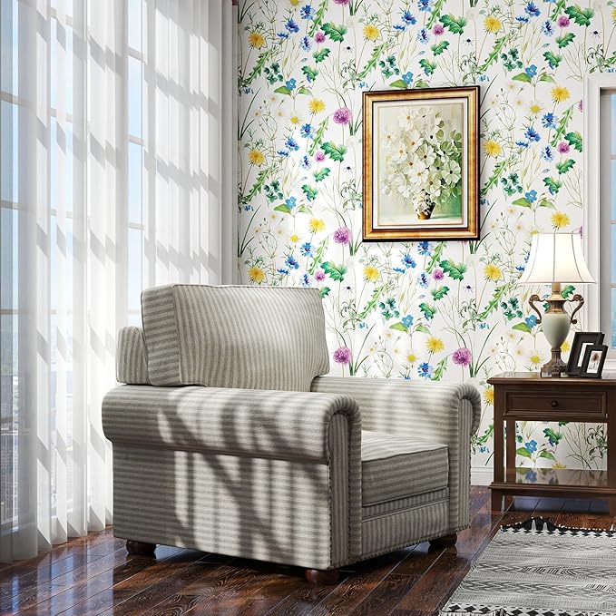 GloryTik Floral Peel and Stick Wallpaper,Modern Garden Removable Self Adhesive Waterproof Nursery Contact Paper for Bedroom Bathroom Cabinets Decor Vinyl 17.3" X 120"