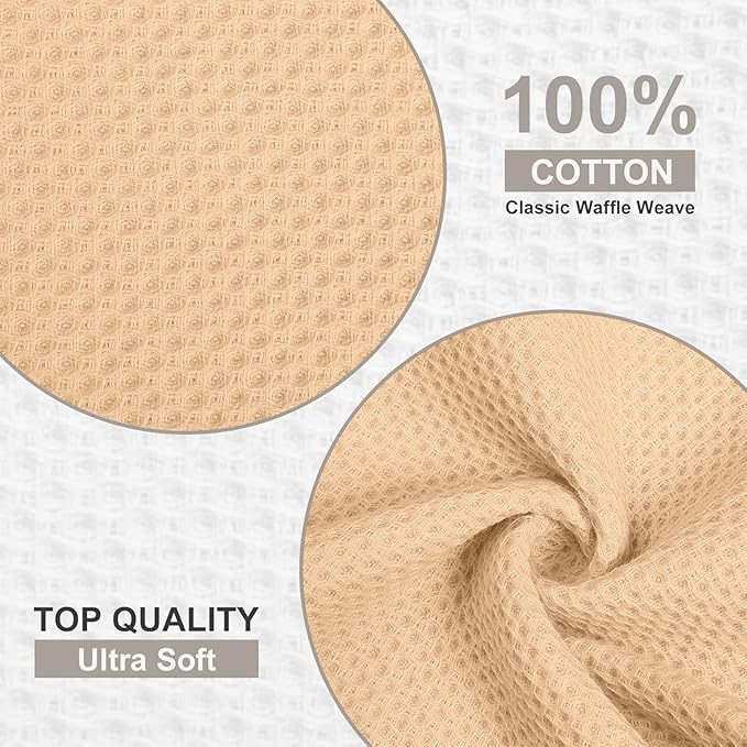 Kitinjoy 100% Cotton Waffle Weave Kitchen Hand Towels (13 X 28 Inches, Apricot), 4-Pack Super Soft and Absorbent Dish Towel for Drying Dishes