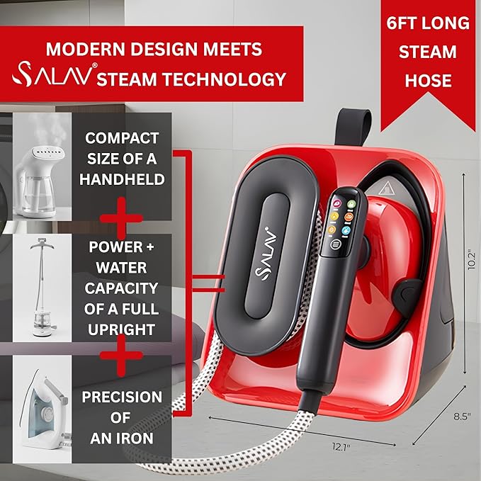 SALAV DuoPress Smart Deluxe Steam Station, Garment Steamer & Iron, 6ft Extra-Long Hose, Auto-Off Safety, Digital Display, 7 Steam Levels, 1.1L Water Tank, Dry Iron Mode & Steam Burst