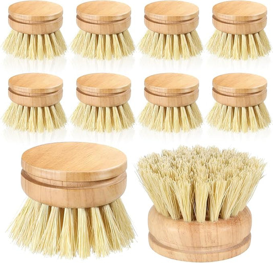10 Pcs Bamboo Dish Brush Replacement Heads Wooden Washing Up-Brush Heads Bamboo Dish Scrubber Brush Kitchen Wood-Dish Scrubbers Washing Up Brush-Heads for Cleaning Kitchen Utensils
