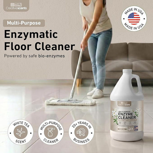 Creative Scents Multipurpose Enzyme Cleaner & Odor Remover | Super Concentrated for Floor, Carpet, Drain | Pet Urine Odor Eliminator | Enzyme Cleaner for Cat Urine & Dog Poop | 1 Gallon - White Tea