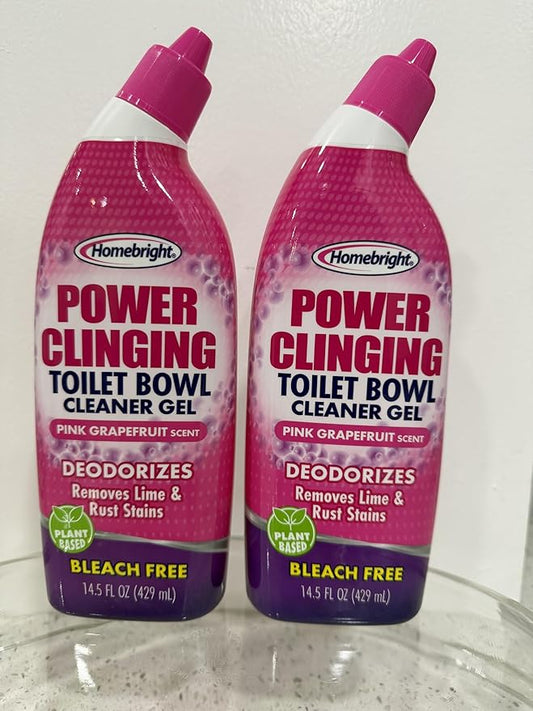 Power Clinging Toilet Bowl Cleaner Gel, Pink Grapefruit Scent, Bleach Free, 14.5 fl oz, 2 Pack