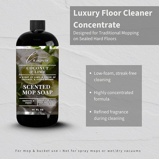 Lapew Coconut & Lime Scented Mop Soap - Luxury Floor Cleaner Concentrate for Mopping Tile, Laminate, Vinyl & Hardwood | Streak-Free, Low-Foam | 36 oz