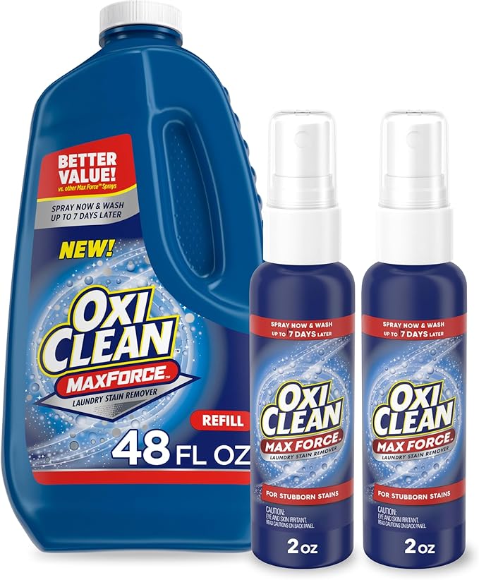 Bundle of OxiClean Max Force Laundry Stain Remover Spray Refill, 48 fl oz + OxiClean Max Force Laundry Stain Remover Spray, 2 fl oz, 2PK