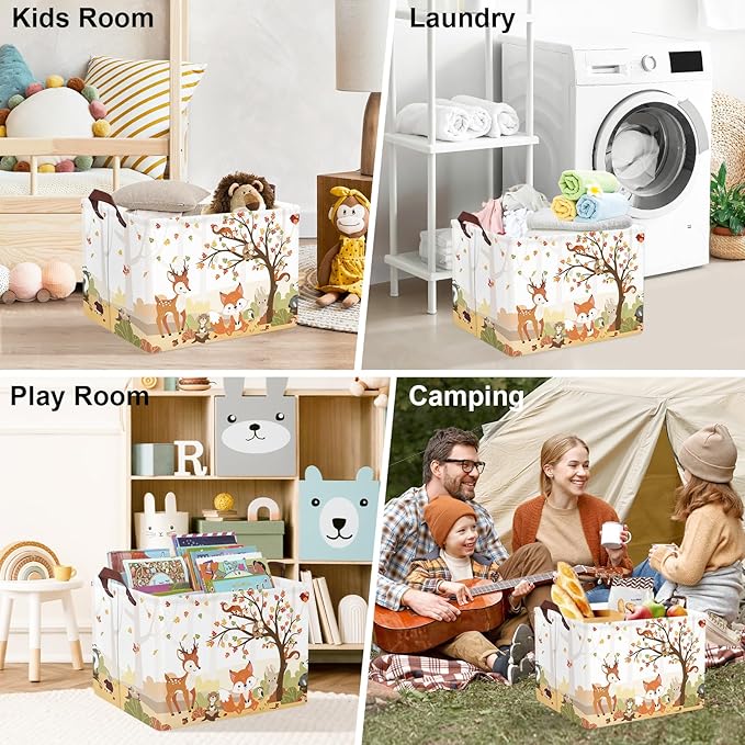 Clastyle Autumn Forest Animals Baby Laundry Hamper Maple Tree Kid Storage Basket Boys Girls Gift Toy Box Collapsible Clothes Organizer Nursery Bin for Bedroom,Fox Squirrel,40 * 30 * 30 cm