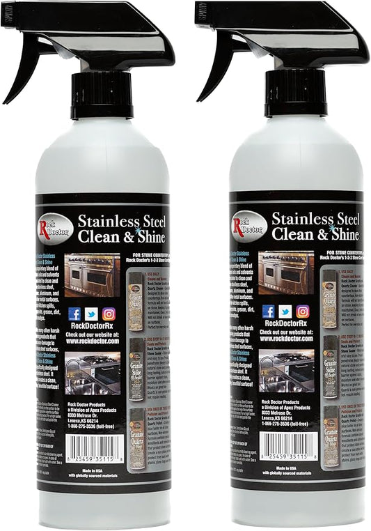 Rock Doctor Stainless Steel Cleaner and Polish, Streak-Free Cleaning Solution for Chrome and Aluminium, Stainless Appliance Cleaner, Stainless Steel Cooktop Cleaner, 24 oz. Spray Bottle, Pack of 2